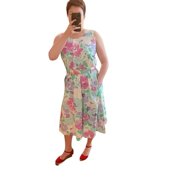 VINTAGE New Looks Midi Pastel Floral Sweetheart Dress Matching Jacket & Belt - Picture 1 of 16